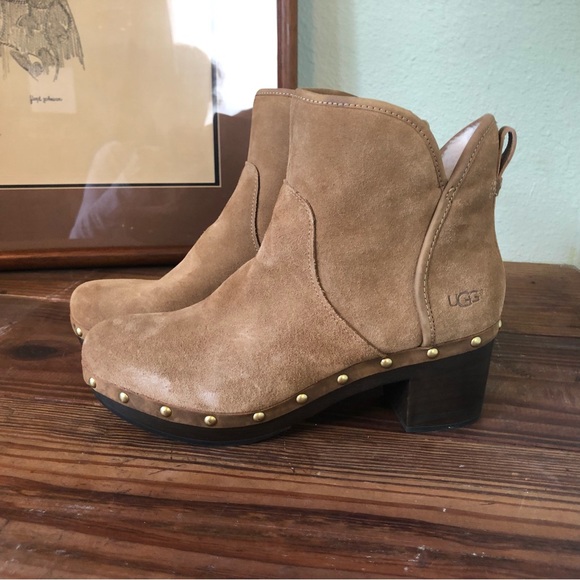 UGG Cam II Suede / Sheepskin Clog Heel Ankle Booties Boots Chestnut US 9… - Picture 3 of 13